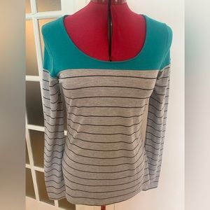Volcom Asymmetrical Striped Turquoise and Grey Top